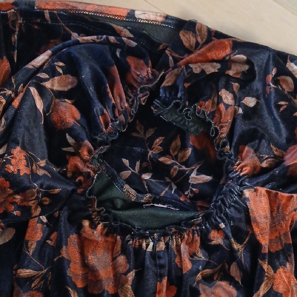 Francesca's Collections Floral Velvet Mini Dress - Navy and Rust